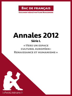 cover image of Bac de français 2012--Annales Série L (Corrigé)
